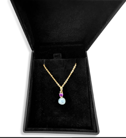Natural saltwater pearl gold necklace, with ruby